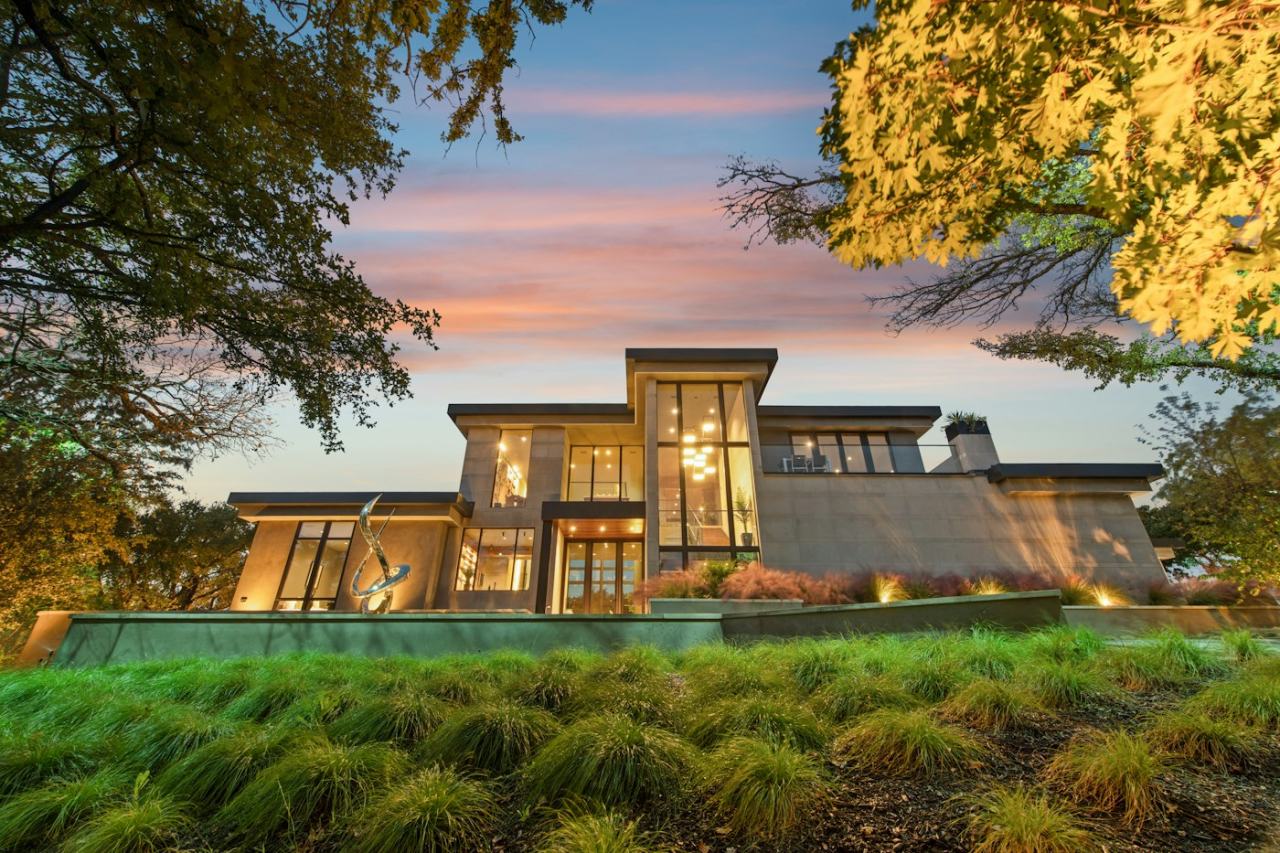 Modern villa at sunset